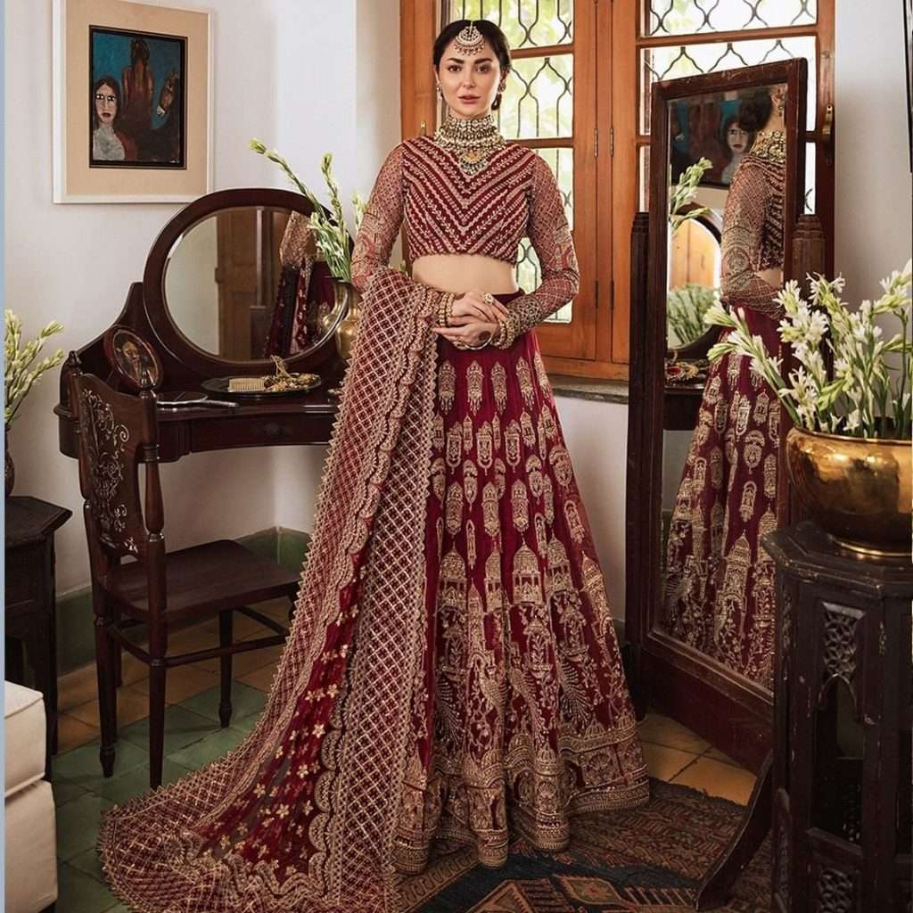 AFROZEH BRIDAL MEHROON WEARING BY HANI AMIR