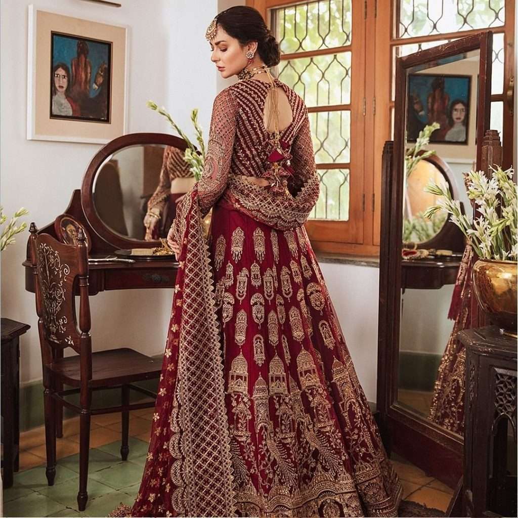 AFROZEH BRIDAL MEHROON WEARING BY HANI AMIR