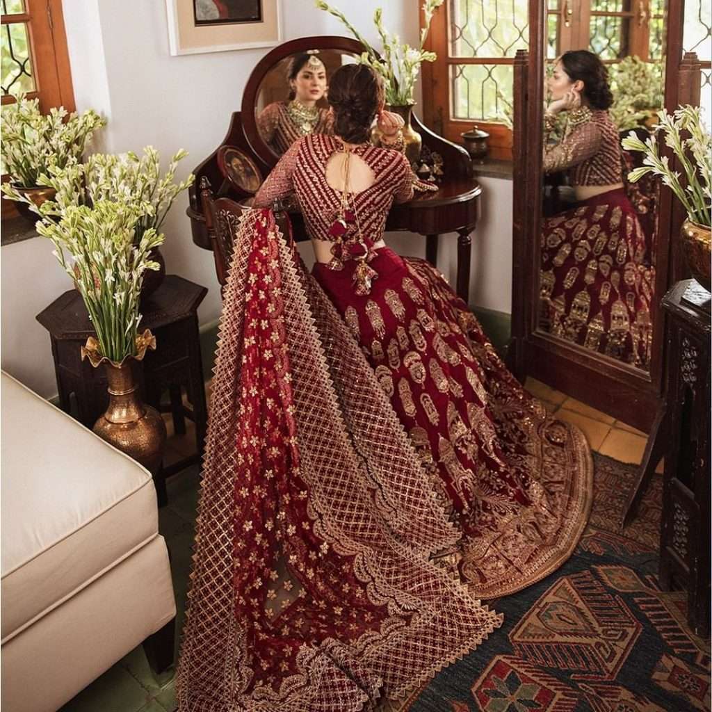 AFROZEH BRIDAL MEHROON WEARING BY HANI AMIR