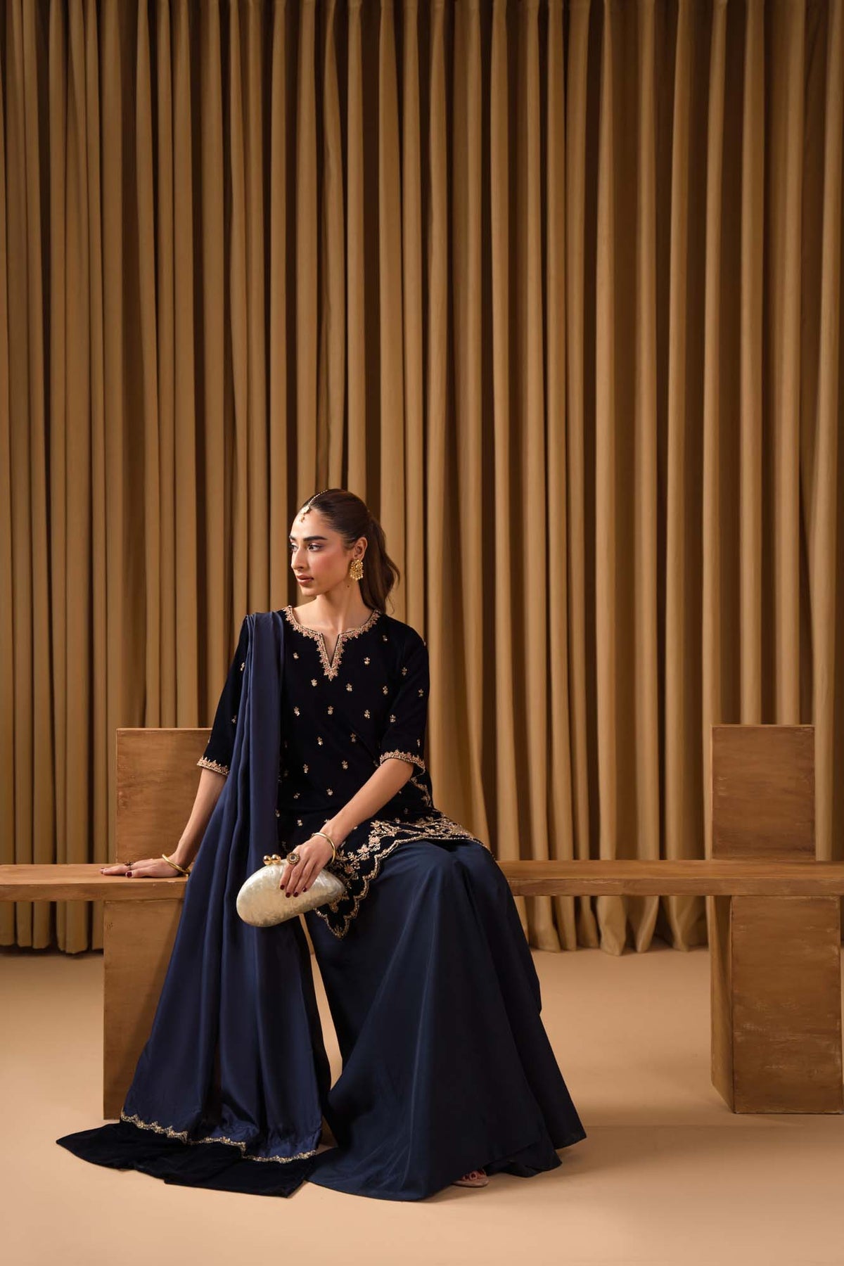 AZURE- KAIDA  BLUE BLOSSOM LUXURY VELVET COLLECTION|LATEST WINTER COLLECTION BY SHAEBIZ