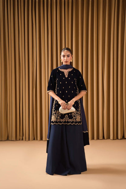 AZURE- KAIDA  BLUE BLOSSOM LUXURY VELVET COLLECTION|LATEST WINTER COLLECTION BY SHAEBIZ