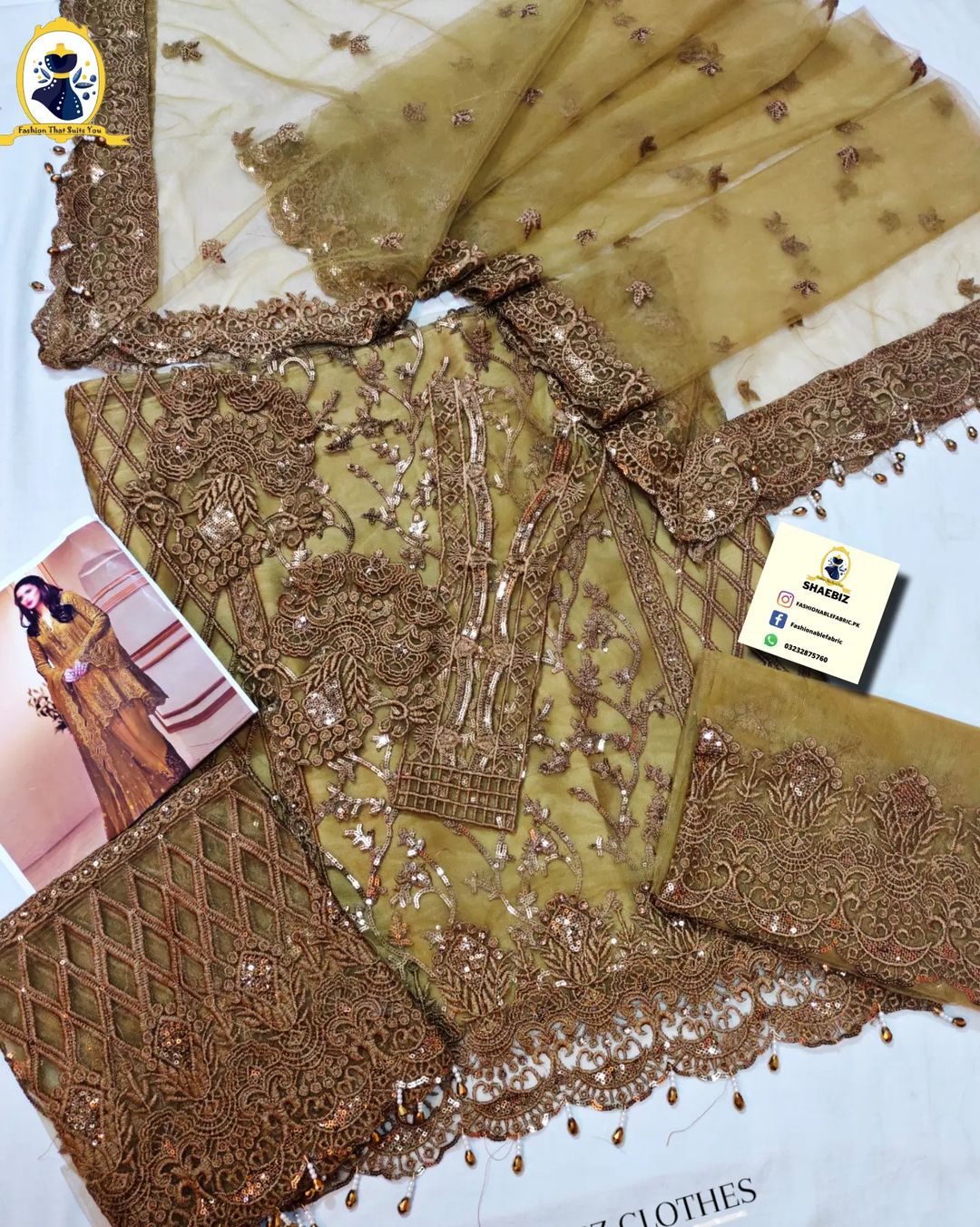 ANAYA MEHNDI ZARDANA | UNSTITCH PARTY  WEAR COLLECTION | TOP PAKISTANI DRESS BY SHAEBIZ