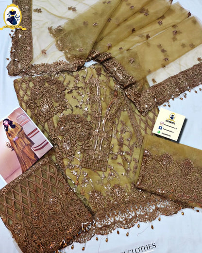 ANAYA MEHNDI ZARDANA | UNSTITCH PARTY  WEAR COLLECTION | TOP PAKISTANI DRESS BY SHAEBIZ