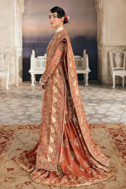 AFROZEH BURNT ORANGE LUXURY WEDDING EDITION| UNSTITCHED COLLECTION| TOP PAKISTANI DRESS BY SHAEBIZ