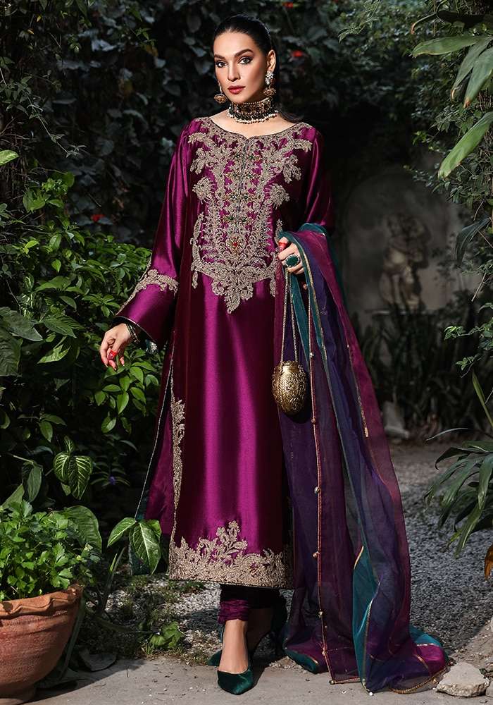 NILOFER SHAHID SANGRIA ORGENZA FORMAL DRESS (NS-OP22)