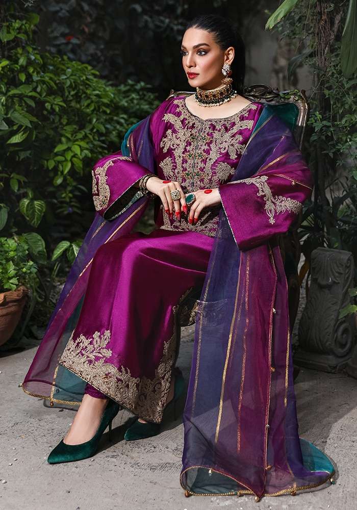 NILOFER SHAHID SANGRIA ORGENZA FORMAL DRESS (NS-OP22)