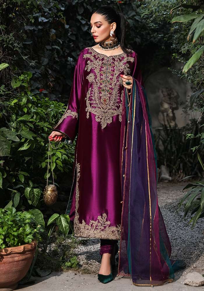 NILOFER SHAHID SANGRIA ORGENZA FORMAL DRESS (NS-OP22)