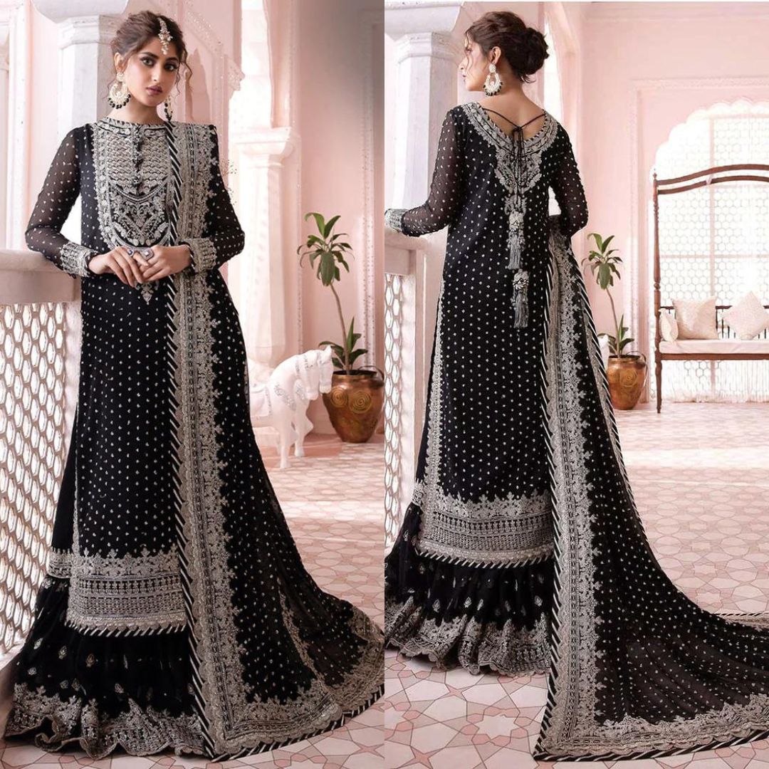 ASIM JOFA BLACK CHIFFON PARTY WEAR| WEARING BY SAJAL ALI | TOP PAKISTANI DRESS BY SHAEBIZ