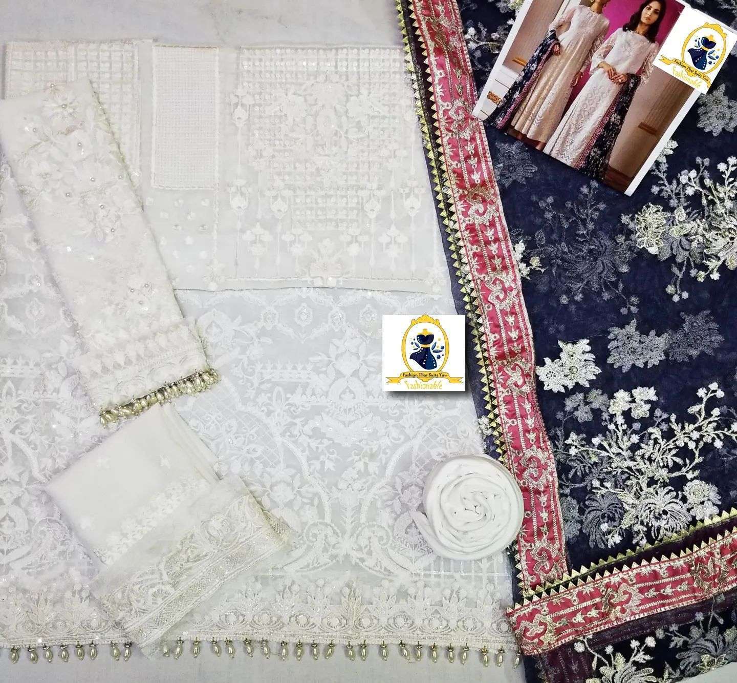 BAROQUE WHITE CHIFFON WITH NET DUPATTA