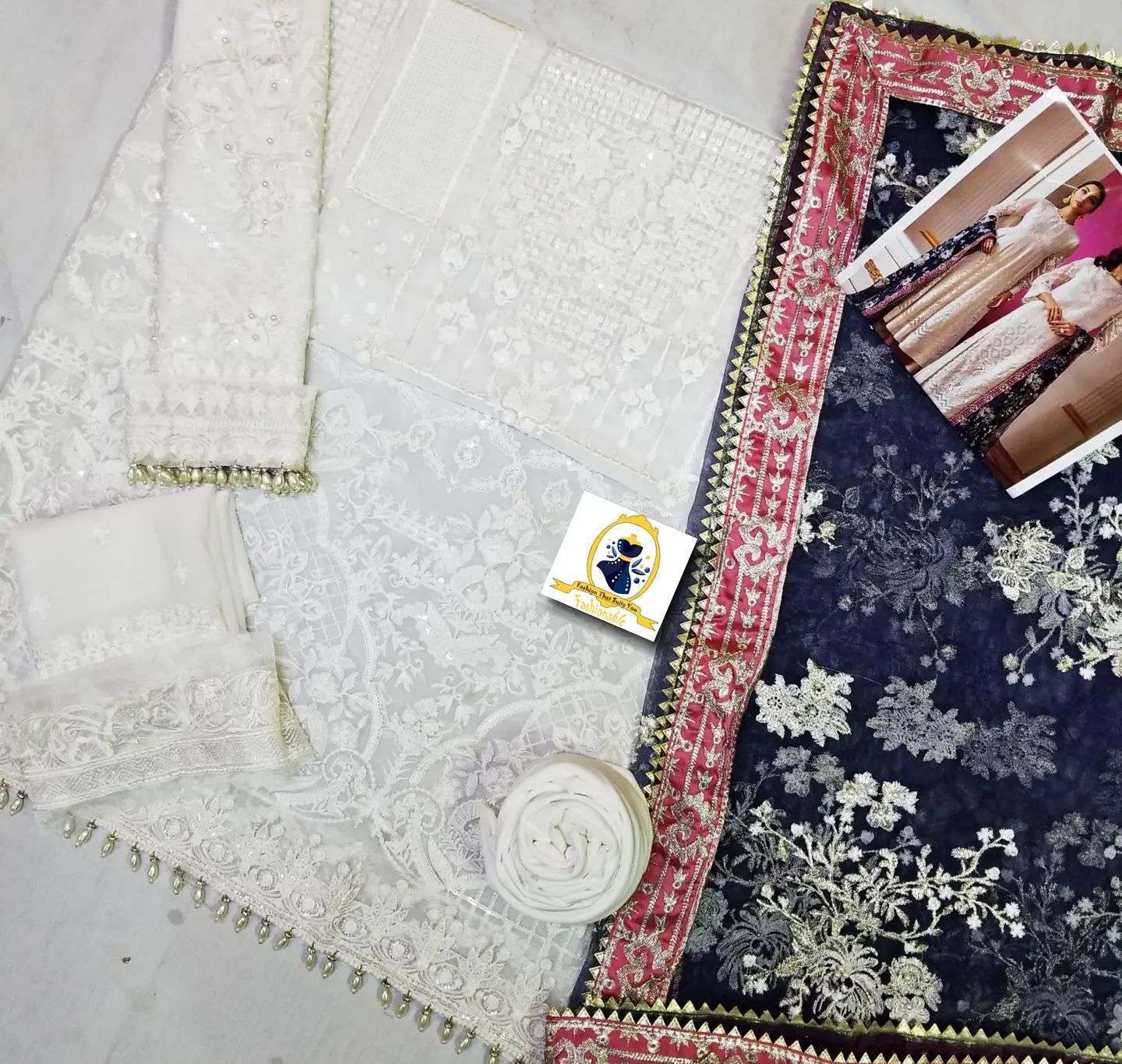 BAROQUE WHITE CHIFFON WITH NET DUPATTA