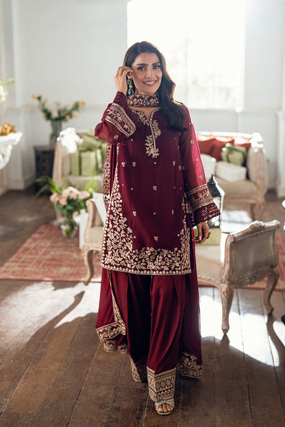 AZURE MAROON MAJESTY LUXURY CHIFFON COLLECTION| UNSTITCHED 3 PCS| TOP PAKISTANI DRESS BY SHAEBIZ