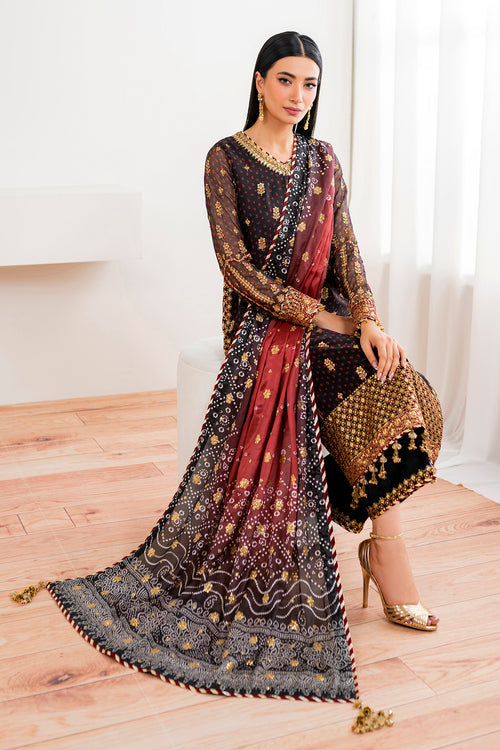 BAROQUE LATEST CHIFFON COLLECTION| UNSTITCHED 3 PCS| TOP PAKISTANI DRESS BY SHAEBIZ