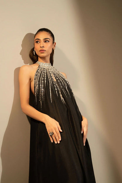 LULUSAR BLACK RAW SILK DRESS|UNSTITCHED MASTER REPLICA| TOP PAKISTANI DRESS BY SHAEBIZ