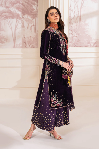 BAROQUE VELVET NIŻ PURPLE WINTER WEAR UNSTITCH COLLECTION BY SHAEBIZ