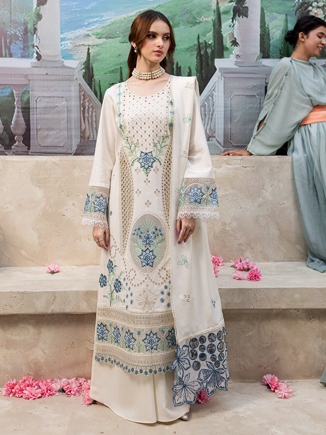 MAHNUR LUXURY WHITE LAWN DRESS | UNSTITCHED LATEST LAWN COLLECTION 2025 BY SHAEBIZ