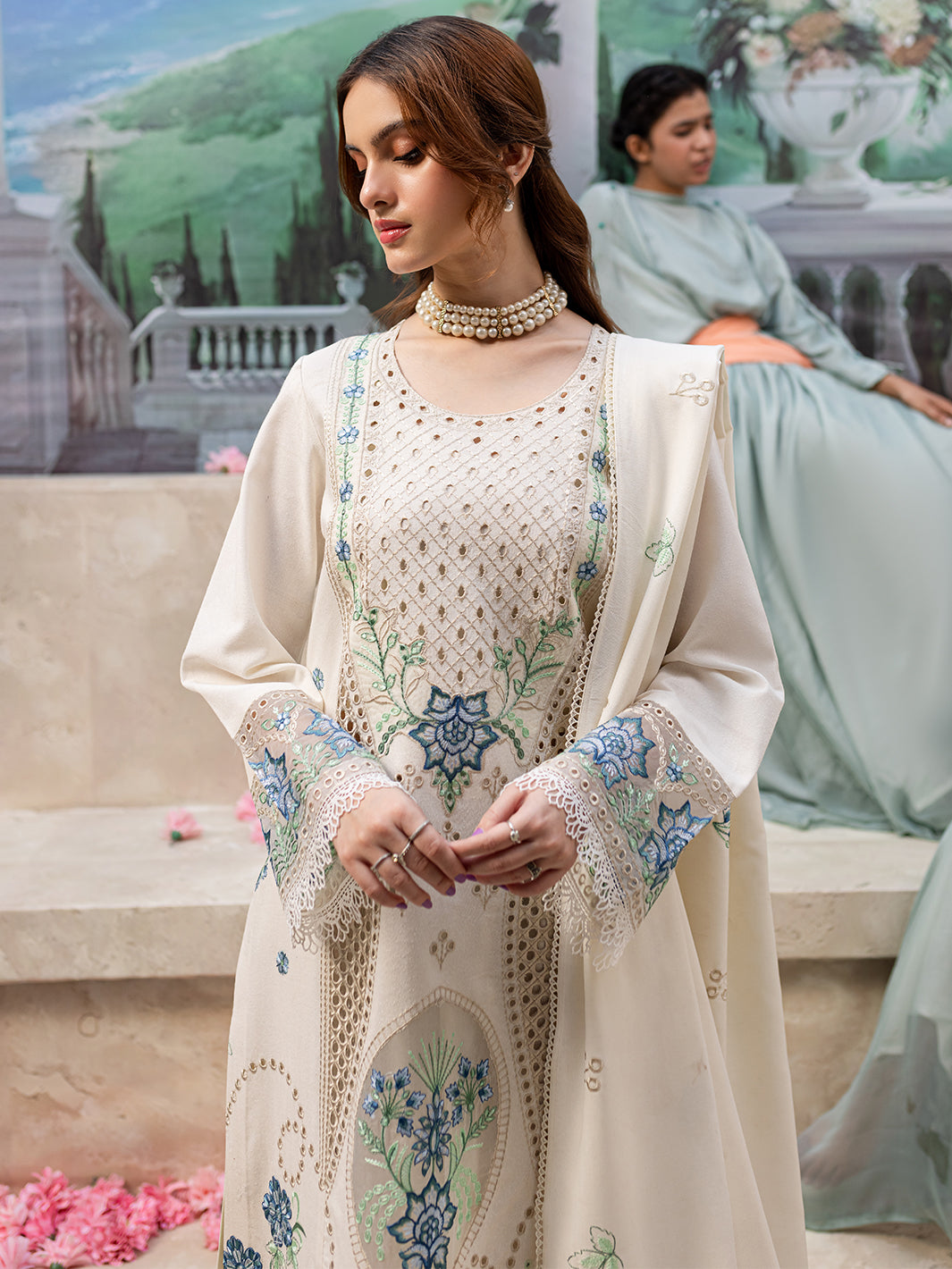 MAHNUR LUXURY WHITE LAWN DRESS | UNSTITCHED LATEST LAWN COLLECTION 2025 BY SHAEBIZ