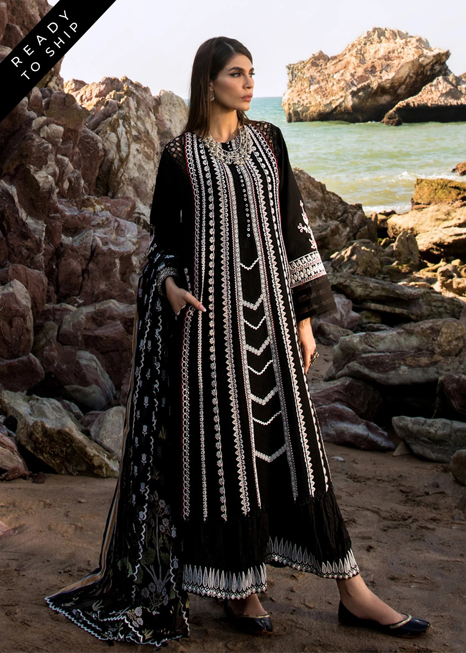 2023 Fancy Party Wear | Crimson Black Lawn Collection | By Shaebiz