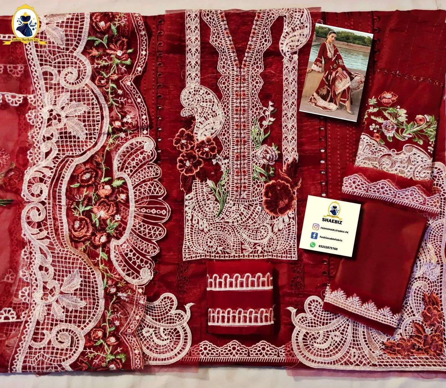 CRIMSON MEHROON CHICKENKARI FROMAL LAWN (CM-SC21)