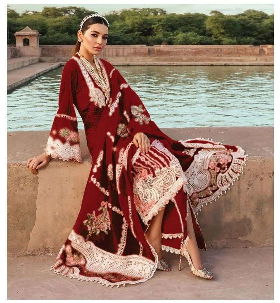 CRIMSON MEHROON CHICKENKARI FROMAL LAWN (CM-SC21)