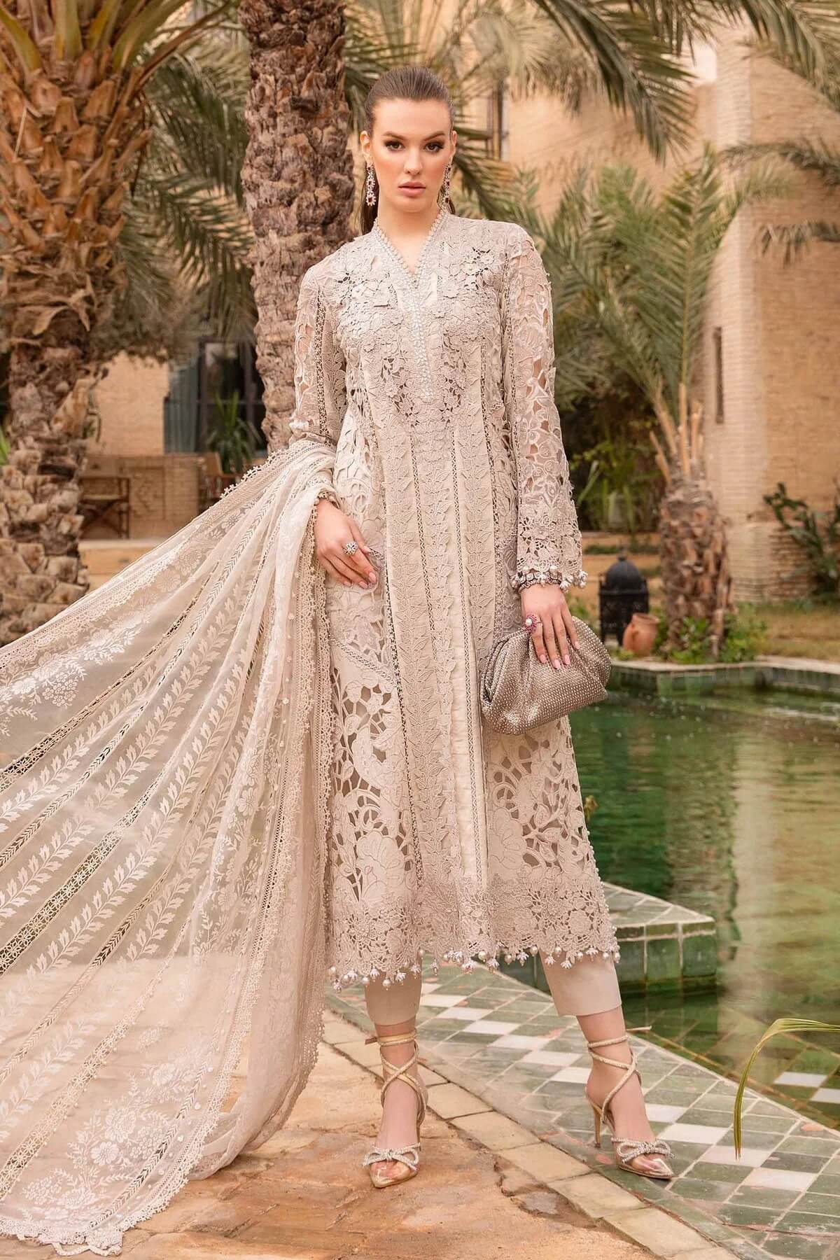 MARIA B IVORY EMBROIDERED LAWN DRESS| UNSTITCHED EID COLLECTION BY SHAEBIZ