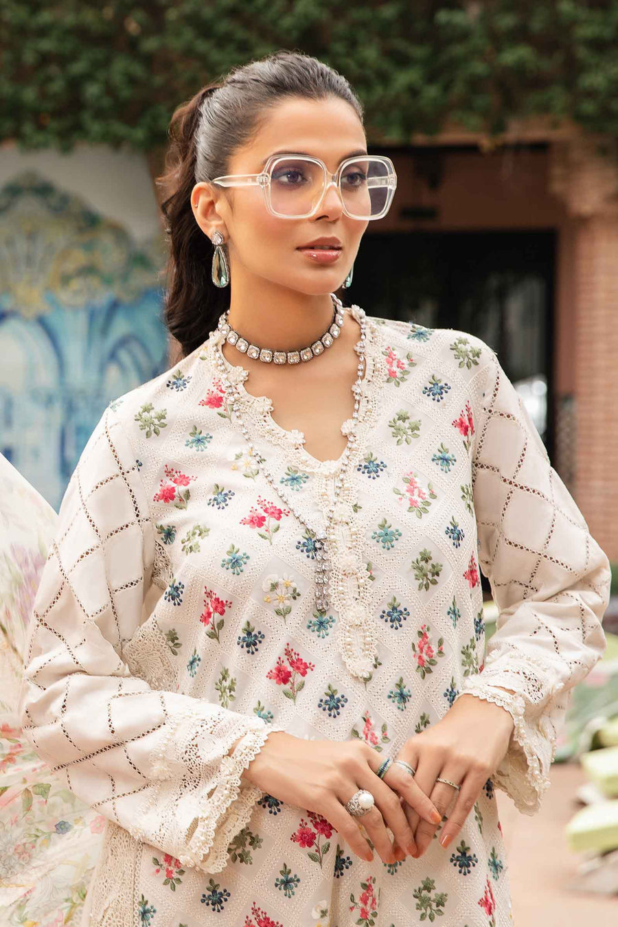 MARIA B WHITE PRINTED LAWN COLLECTION TOP PAKISTANI DRESS BY