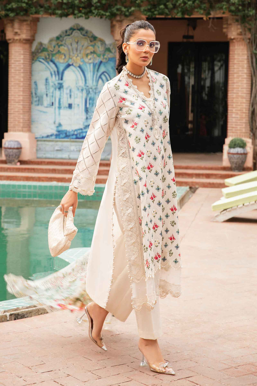MARIA B WHITE PRINTED LAWN COLLECTION TOP PAKISTANI DRESS BY