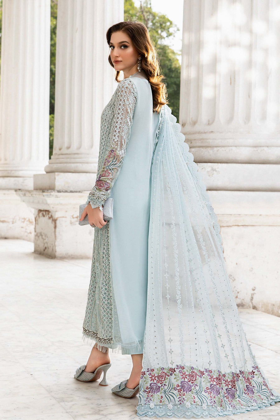 maria b chiffon dresses Chiffon Maria B Gowns Maria B Chiffon Formals 26 MPC-26-106-Slate Blue Diyas