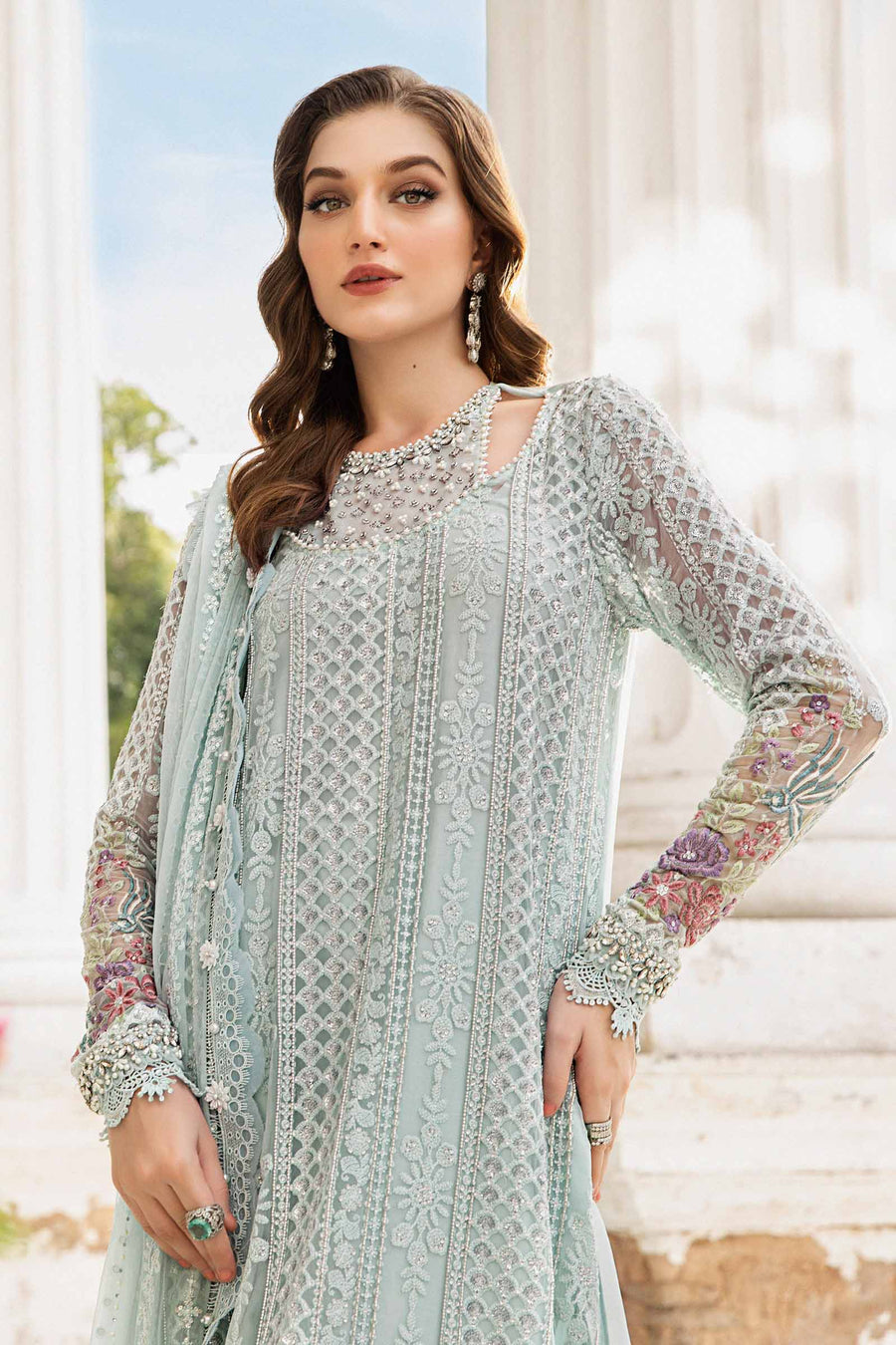 MARIA B EMBROIDERED CHIFFON PARTY WEAR| UNSTITCHED MASTER REPLICA| TOP PAKISTANI DRESS BY SHAEBIZ