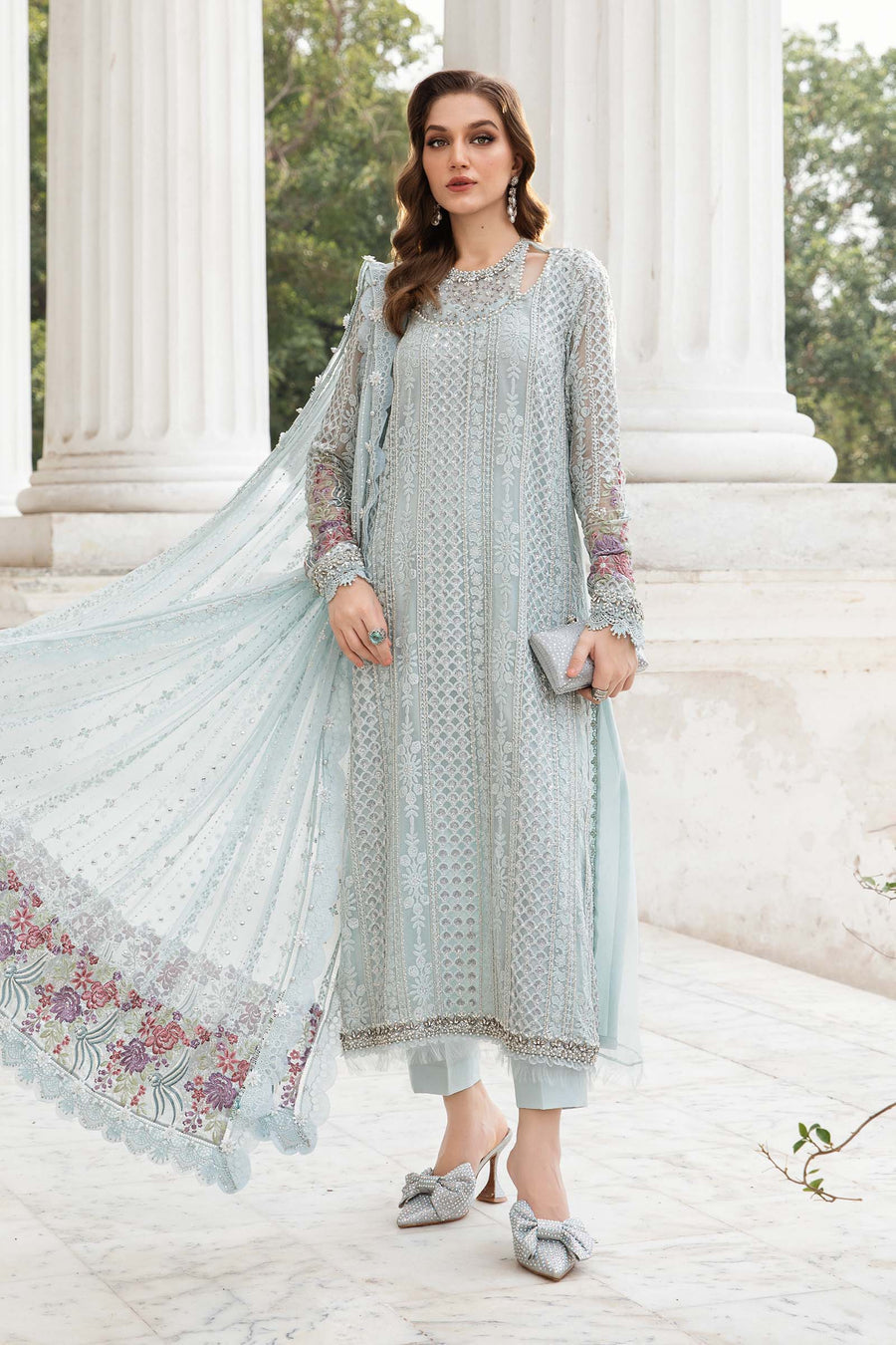 MARIA B EMBROIDERED CHIFFON PARTY WEAR| UNSTITCHED MASTER REPLICA| TOP PAKISTANI DRESS BY SHAEBIZ