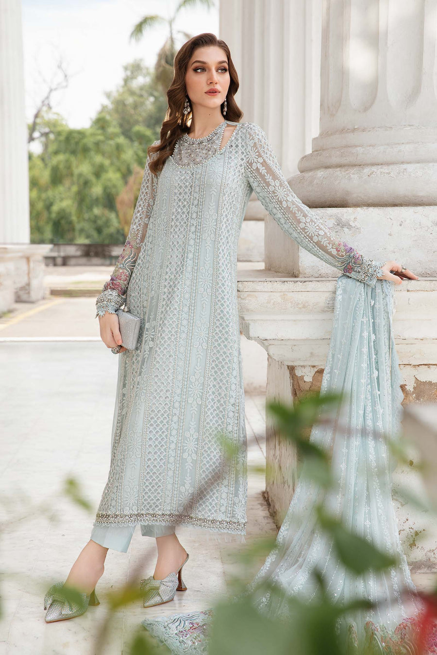 MARIA B EMBROIDERED CHIFFON PARTY WEAR| UNSTITCHED MASTER REPLICA| TOP PAKISTANI DRESS BY SHAEBIZ