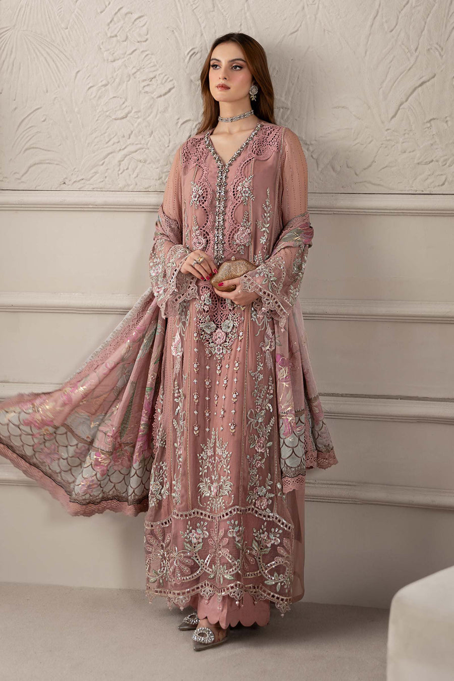 MARIA B TEA PINK LUXURY CHIFFON COLLECTION| WEDDING FORMALS| TOP PAKIS   Shaebiz Collection