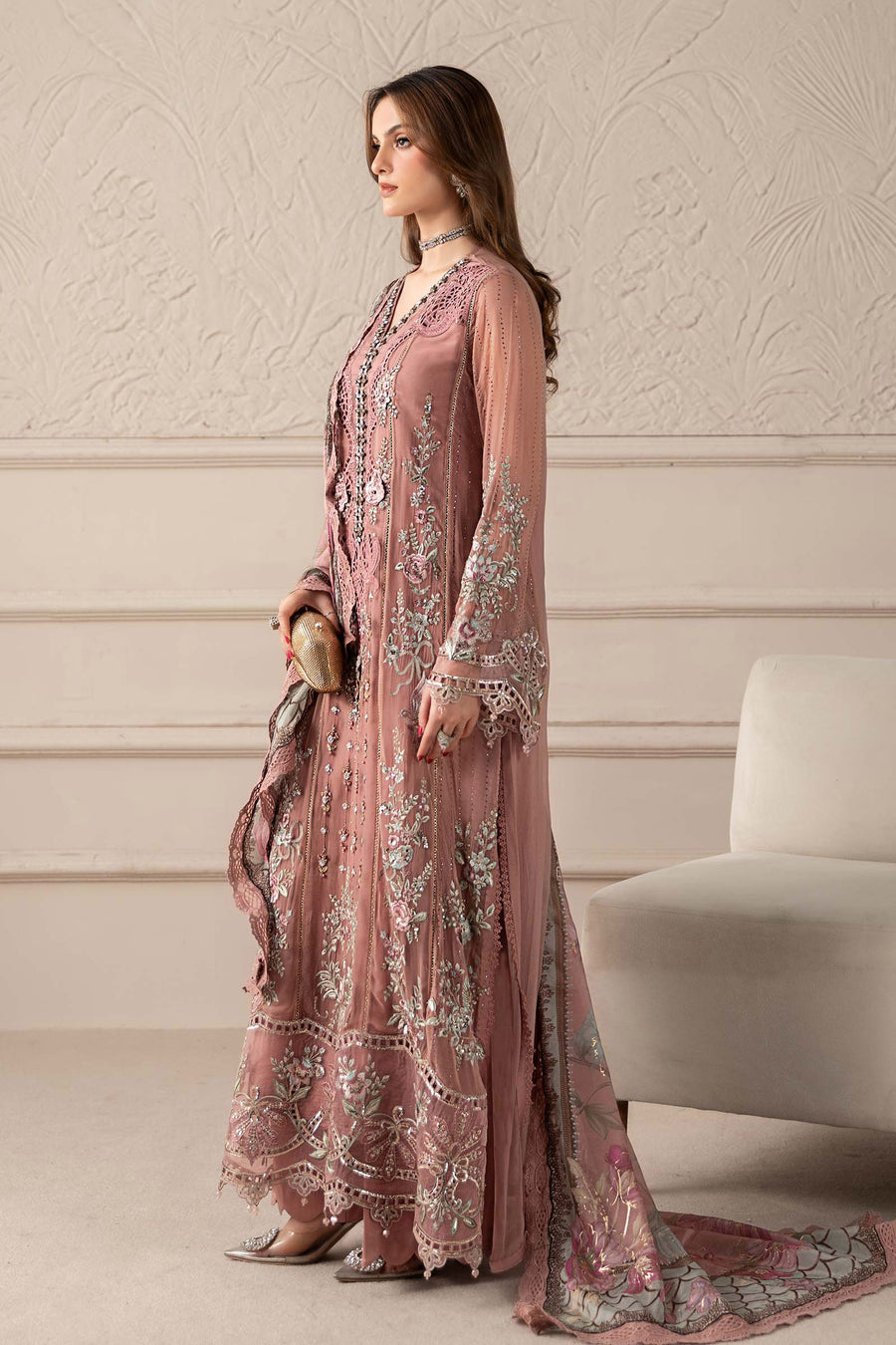 MARIA B TEA PINK LUXURY CHIFFON COLLECTION| WEDDING FORMALS| TOP PAKISTANI DRESS BY SHAEBIZ