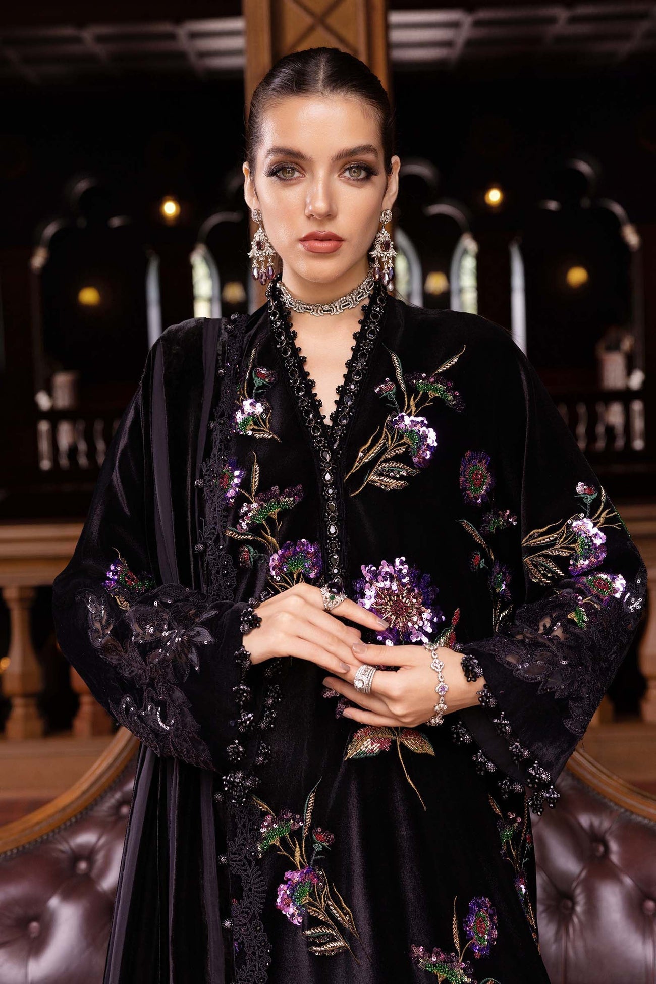 MARIA B LUXURY PANACHE MICRO 9000 VELVET|UNSTITCHED WINTER COLLECTION|TOP PAKISTANI DRESS BY SHAEBIZ