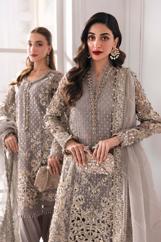 Embroidered Organza 3-Piece Suit with Hand Embellishment & Raw Silk Bottom