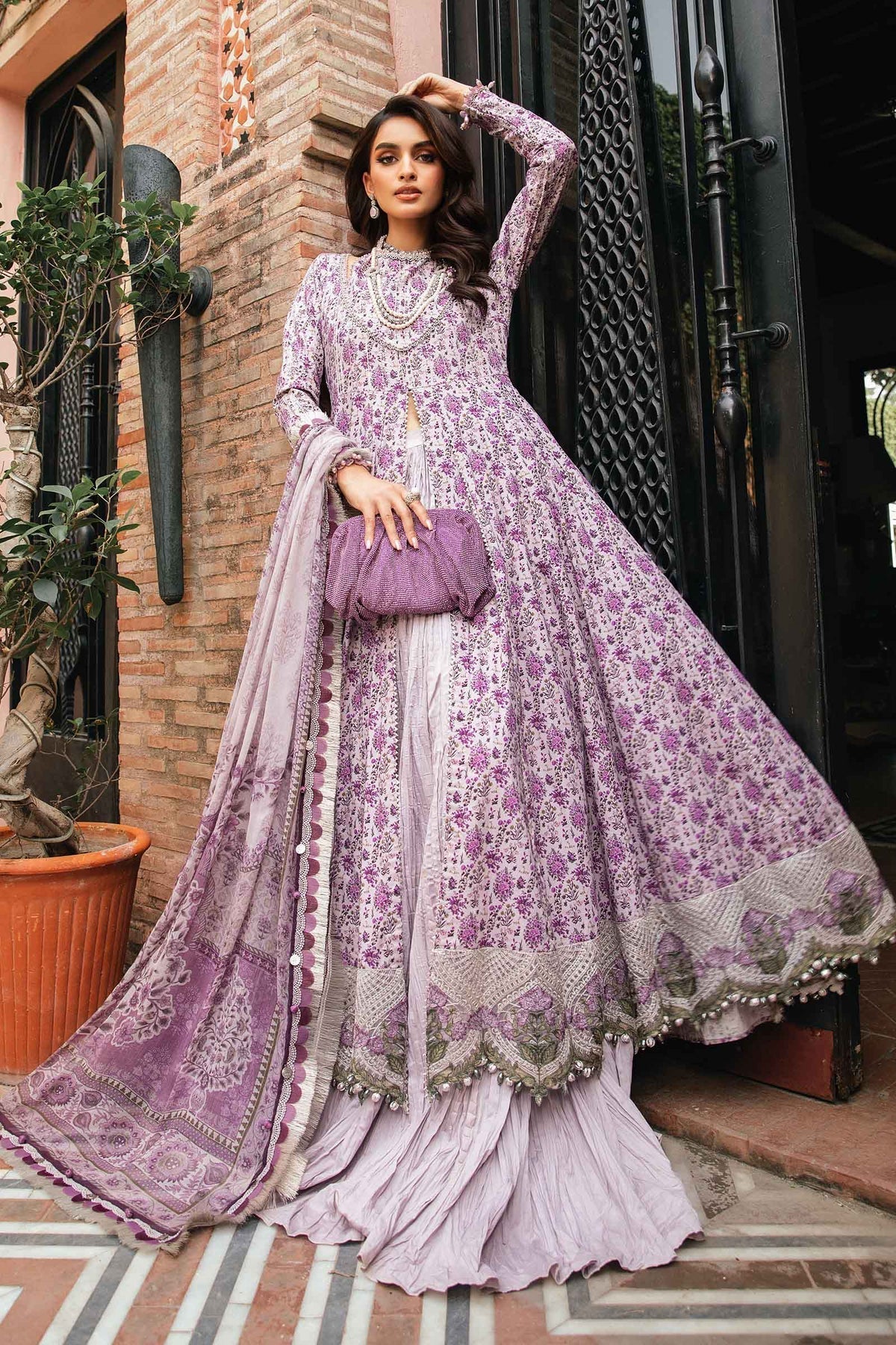 strapless open back dress MARIA B PURPLE MPRINT LAWN COLLECTION| TOP PAKISTANI DRESS BY SHAEBIZ –  Shaebiz Collection