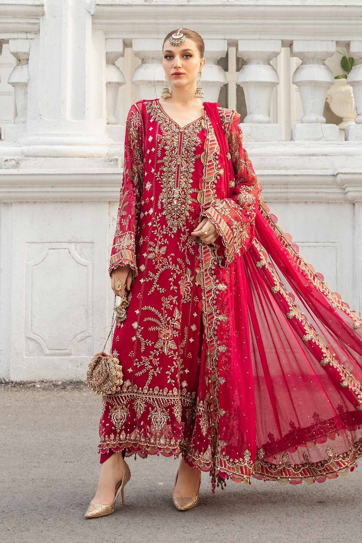 Maria b chiffon wedding dress in red color 