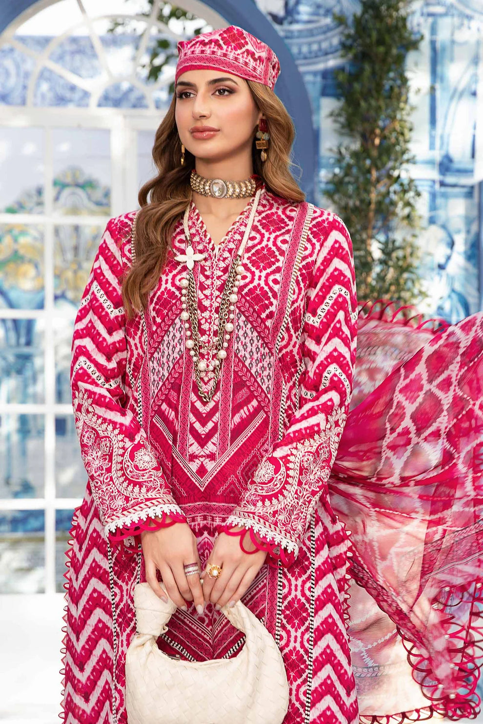 MARIA B PINK MPRINT SUMMER LAWN COLLECTION| TOP PAKISTANI DRESS BY SHAEBIZ