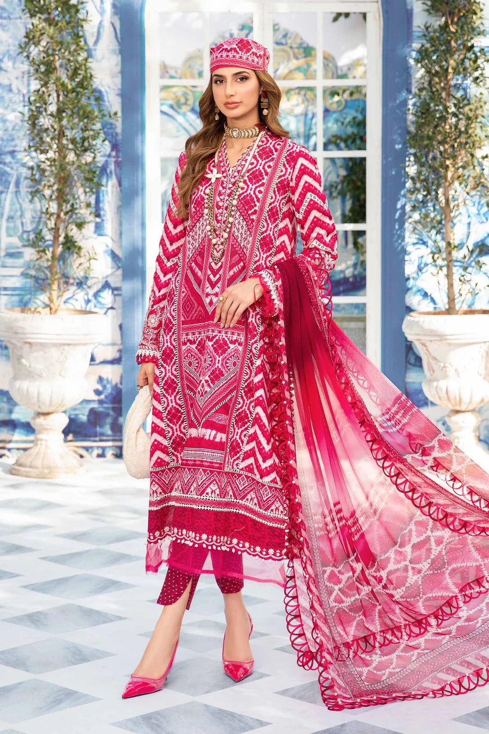 MARIA B PINK MPRINT SUMMER LAWN COLLECTION| TOP PAKISTANI DRESS BY SHAEBIZ