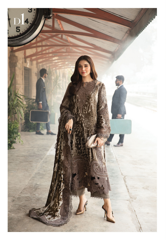 MARIA B LUXURY VELVET PALACHI| UNSTITCHED WINTER COLLECTION| TOP PAKISTANI DRESS BY SHAEBIZ
