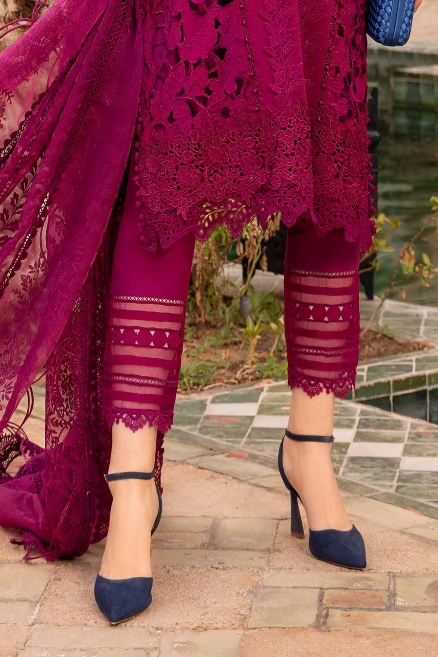 MARIA B - MEHROON LUXURY LAWN COLLECTION | TOP PAKISTANI DRESS BY SHAEBIZ