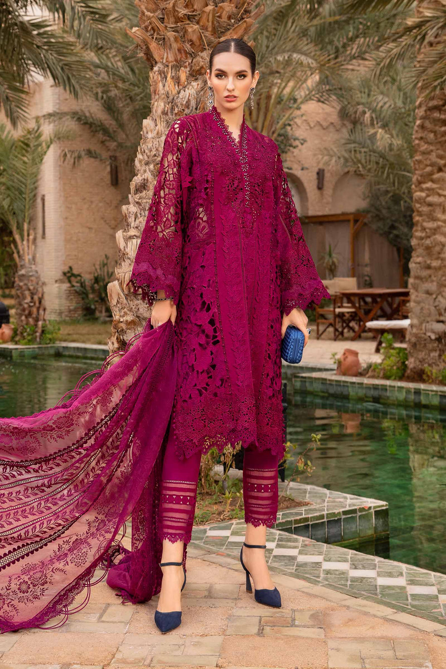 MARIA B - MEHROON LUXURY LAWN COLLECTION | TOP PAKISTANI DRESS BY SHAEBIZ