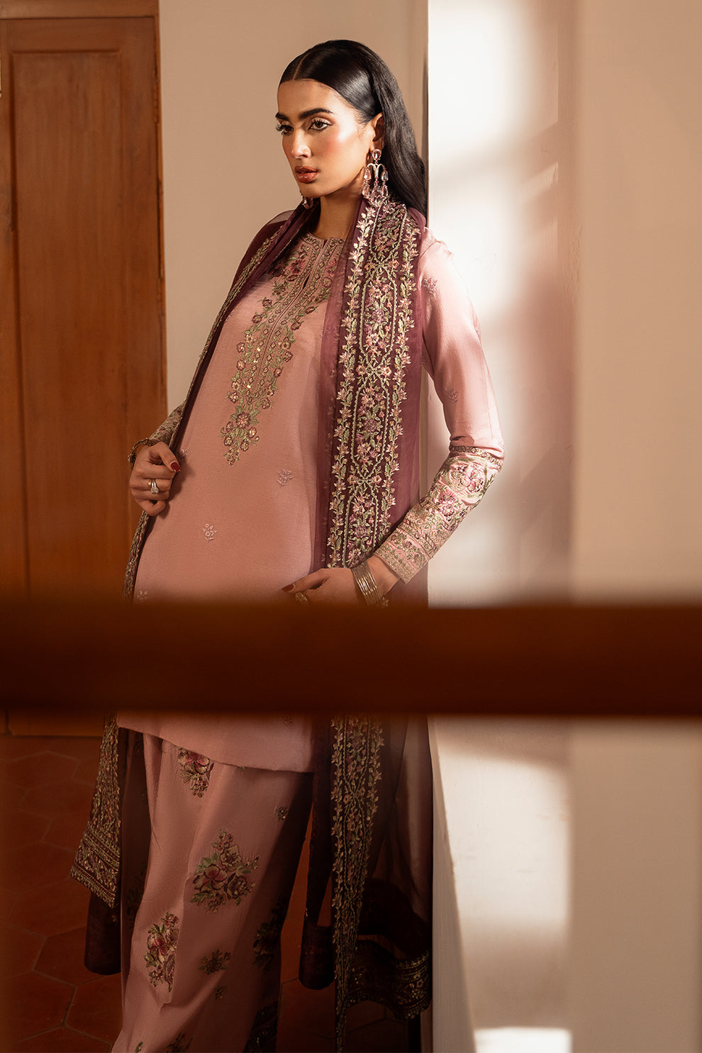 SHEENORA C2 PEACH LUXURY COTTON RAW SILK COLLECTION| UNSTITCHED 3 PCS| TOP PAKISTANI DRESS BY SHAEBIZ
