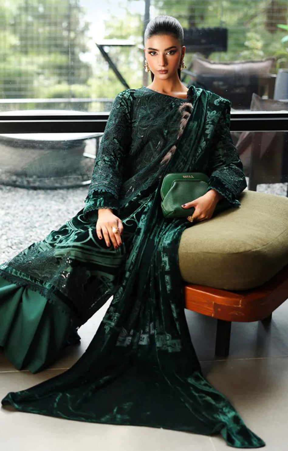 MARIA B LUXURY  GREEN VELVET PALACHI | LATEST WINTER COLLECTION BY SHAEBIZ