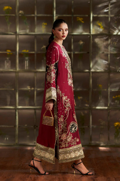 ETHNC LATEST RED RAW SILK KAFTAN | UNSTITCHED LATEST KAFTAN OF 2026 BY SHAEBIZ