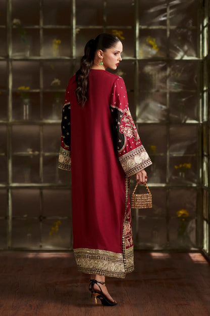 ETHNC LATEST RED RAW SILK KAFTAN | UNSTITCHED LATEST KAFTAN OF 2026 BY SHAEBIZ
