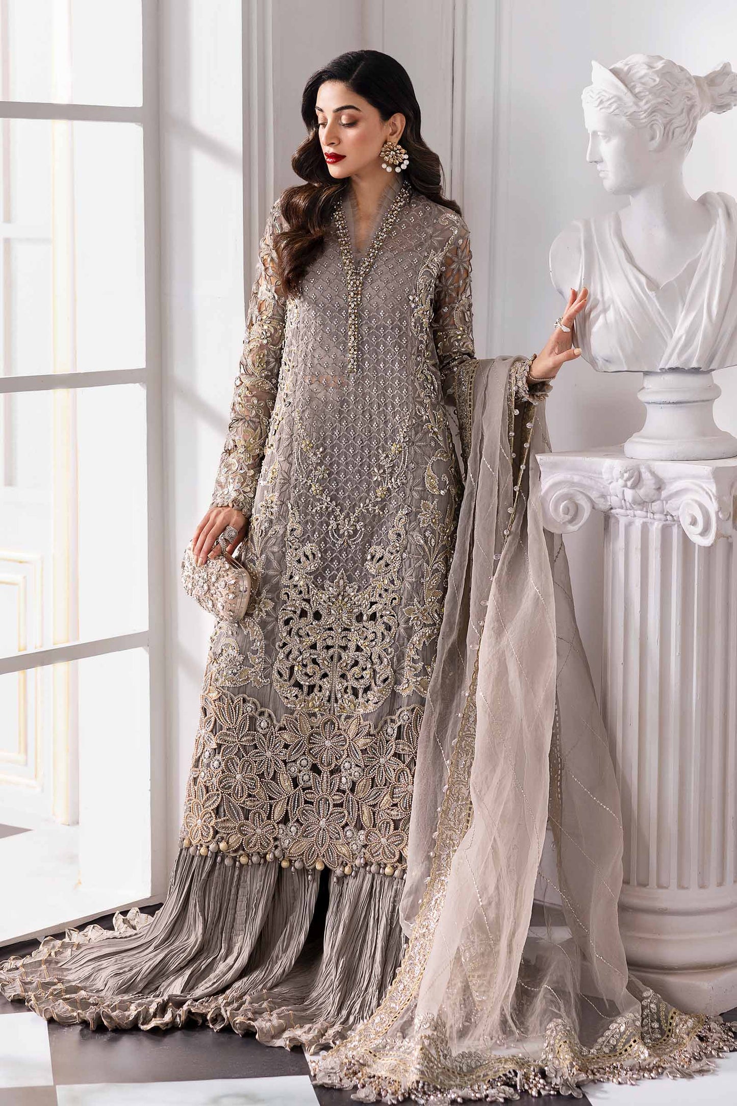 Embroidered Organza 3-Piece Suit with Hand Embellishment & Raw Silk Bottom