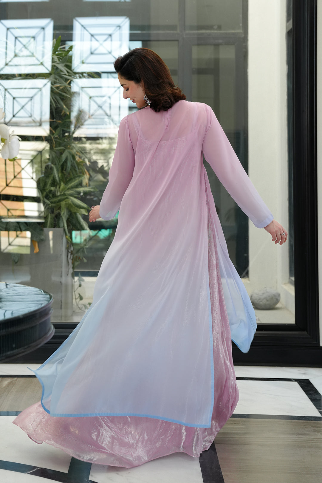 Anzaal Long Lulusar Soft CHIFFON Gradient Long Top