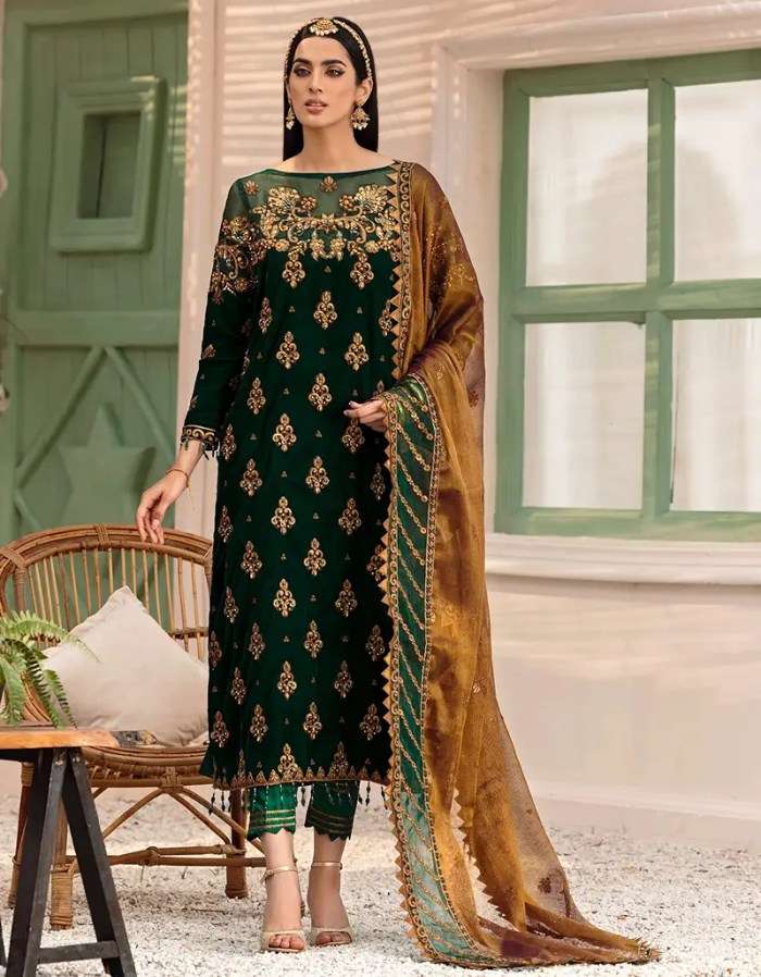EMAAN ADEEL VELVET GREEN FORMAL DRESS (EA-GV21)
