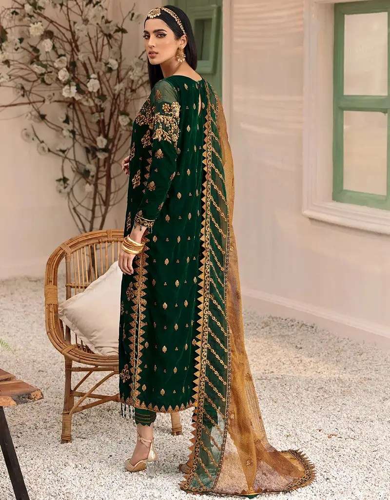 EMAAN ADEEL VELVET GREEN FORMAL DRESS (EA-GV21)