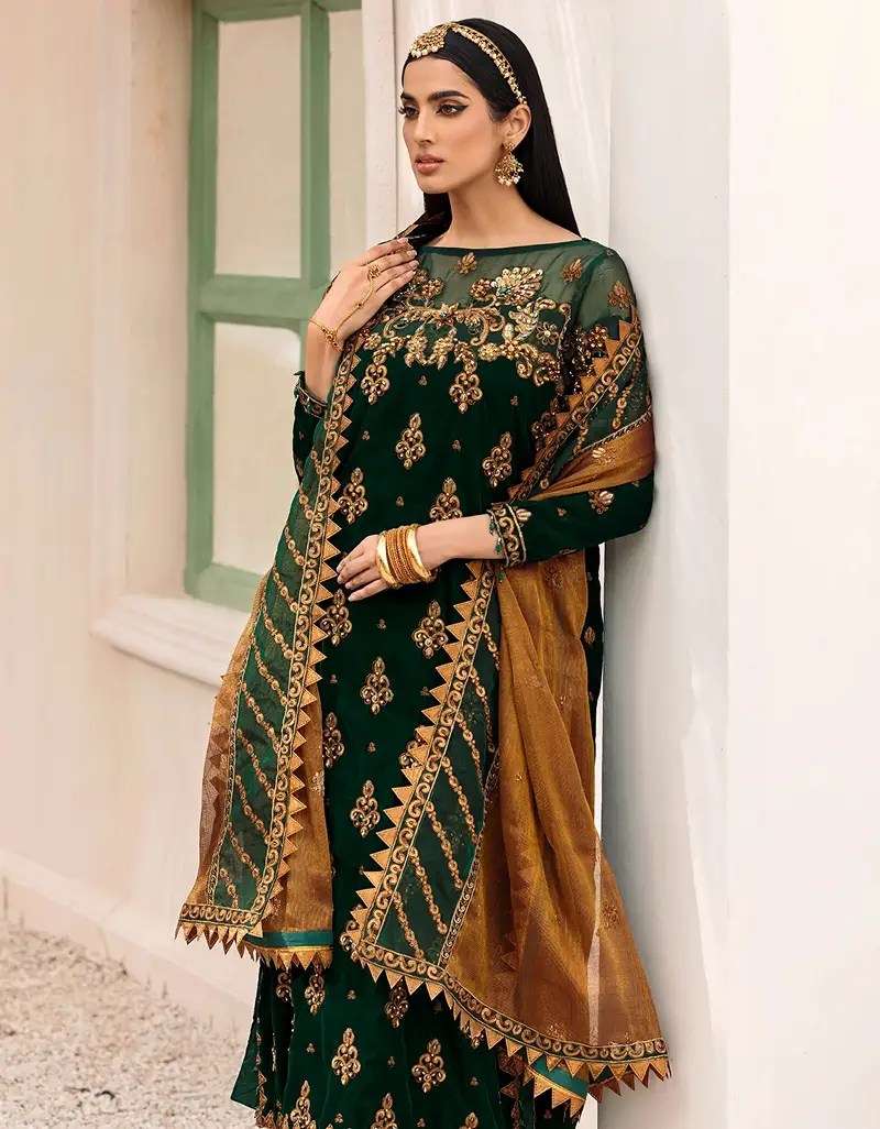 EMAAN ADEEL VELVET GREEN FORMAL DRESS (EA-GV21)